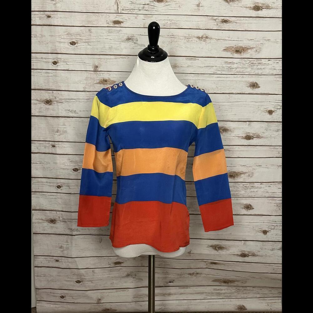 J. Crew colorblock rainbowcore multicolored striped silk blouse Size 0